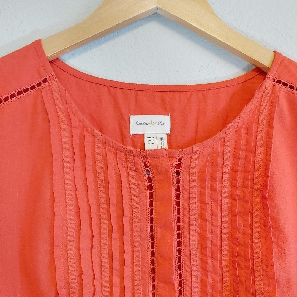 Meadow Rue Anthropologie Cotton Pintuck Boho Blouse Sz 10 Prairie Cottagecore - Picture 6 of 9